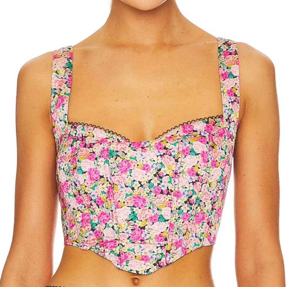 For Love & Lemons Gladiola Crop Top in Multi, Size M, floral corset